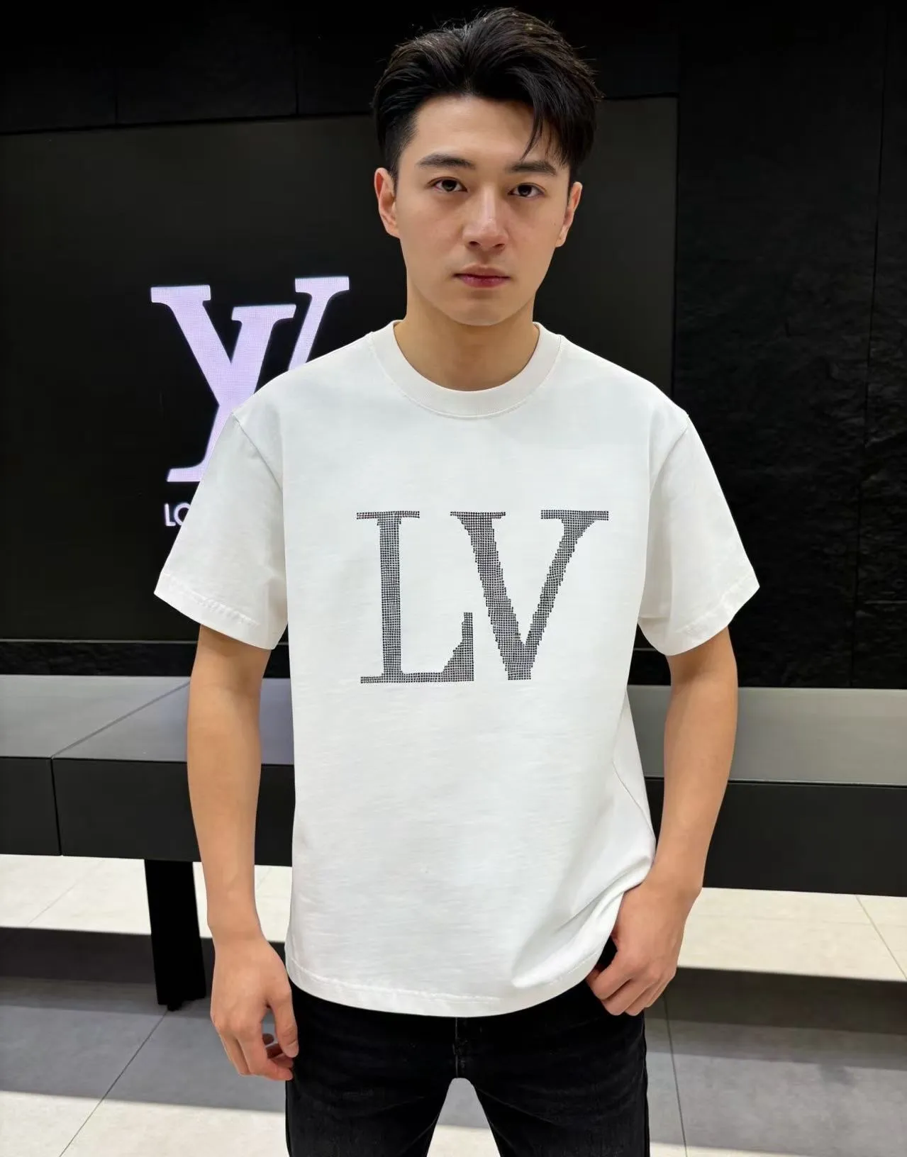 Louis Vuitton/Louis Vuitton 26ss hot diamond large letters logo short sleeves